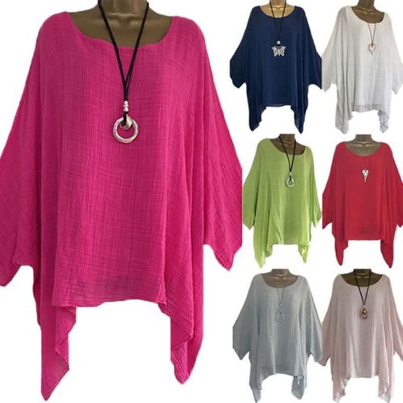 Summer new style European and American women's irregular sleeves and hem blouses, fashionable solid color O-neck casual tops
