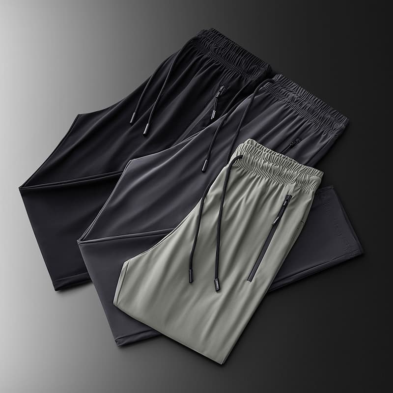 Stretch sweatpants men's summer thin large size ice silk pants straight quick-drying casual breathable quick-drying trousers for men